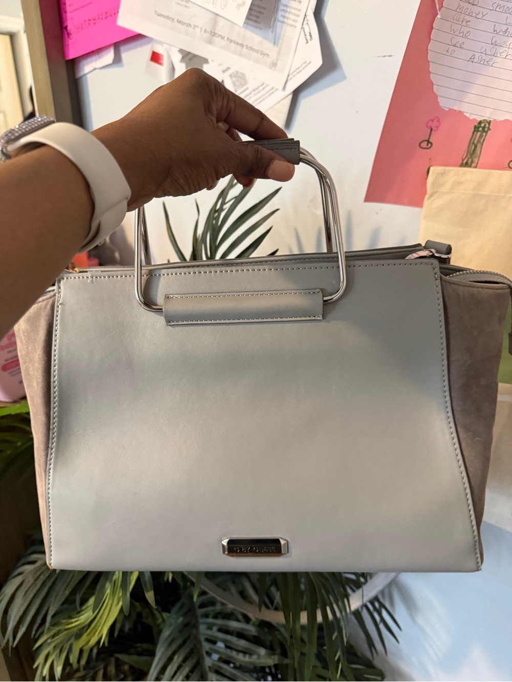 G by Guess White and Taupe Top-Handle Satchel